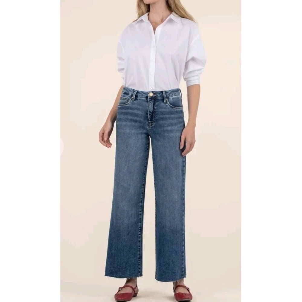 KUT FROM THE KLOTH Meg Fab Ab Wide Leg Jeans Raw Hem Womens 12P NWT MSRP $119